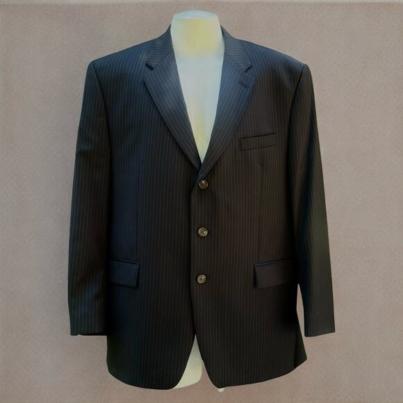 Ralph Lauren Sport Coat Jacket Chest 48” Black Wool Pinstripe Single Breasted - Picture 1 of 13
